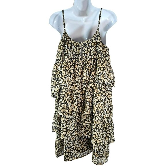 Who What Wear Black Floral Tiered Ruffle Dress Wmns M Adj Straps WHOWHATWEAR - Picture 2 of 9